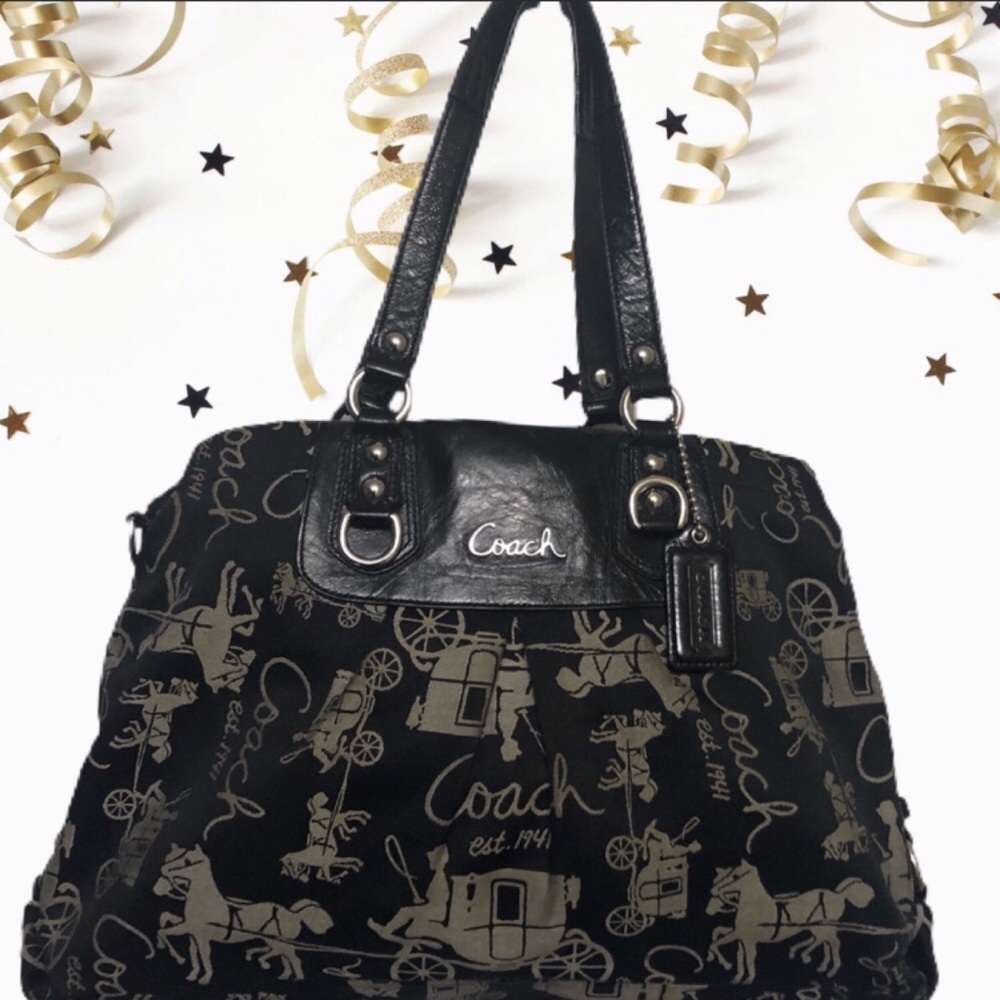 RARE COACH LARGE Horse and Carriage Signature Black Tote Bag